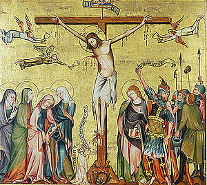 Verduner Altar Rückseite, Kreuzigung Christi, Tempera, Holz, 1331, Klosterneuburg